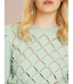 Alma en Pena Jerséis|JERSEY CROP CALADO CON PEDRERÍA